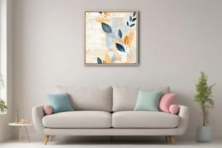 Boho abstract botanical leaves navy gold watercolor-style spatter on cream