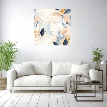 Boho botanical art print with navy, blush, and gold watercolor-style leaves and envelope