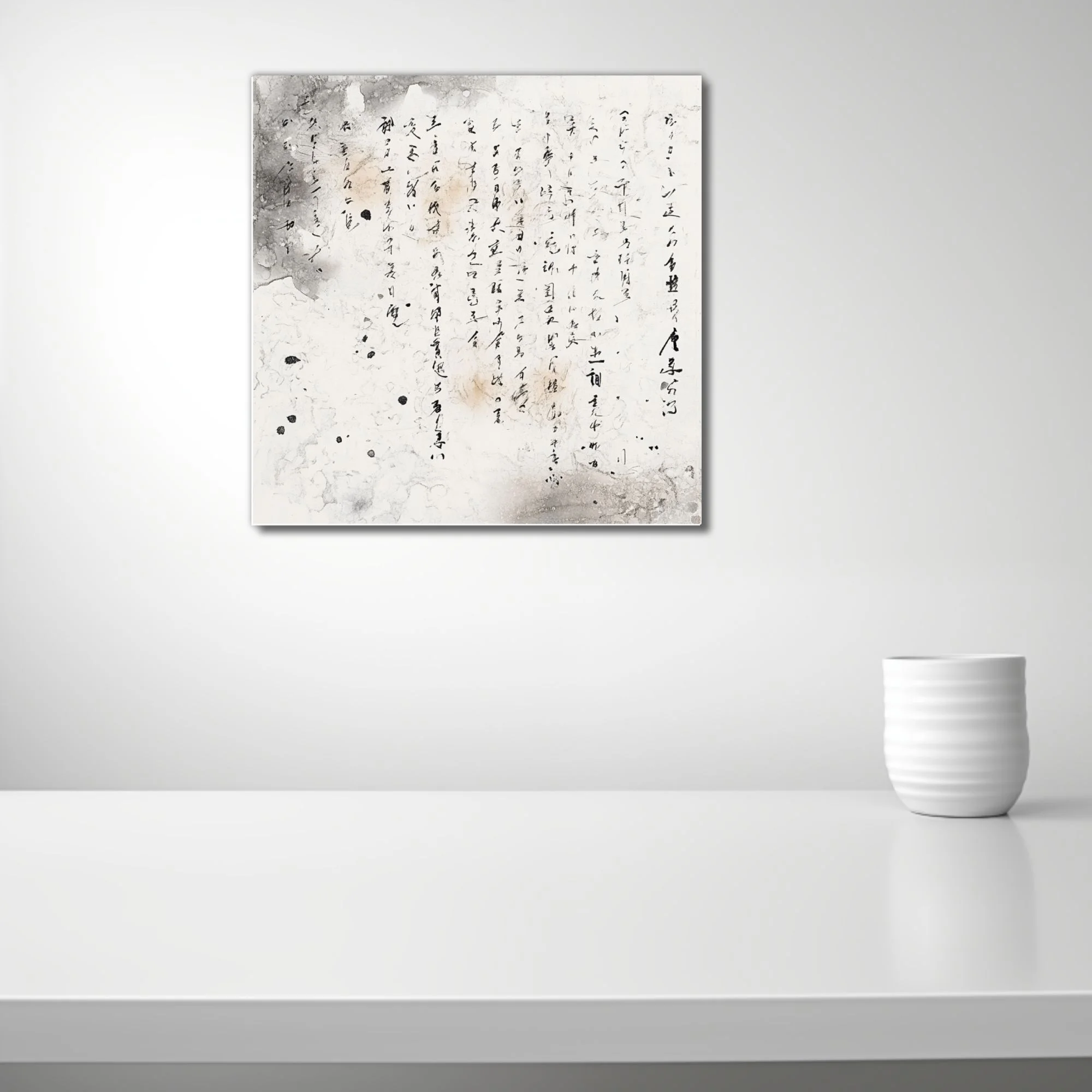 Ink-style East Asian cursive calligraphy on aged distressed parchment ground