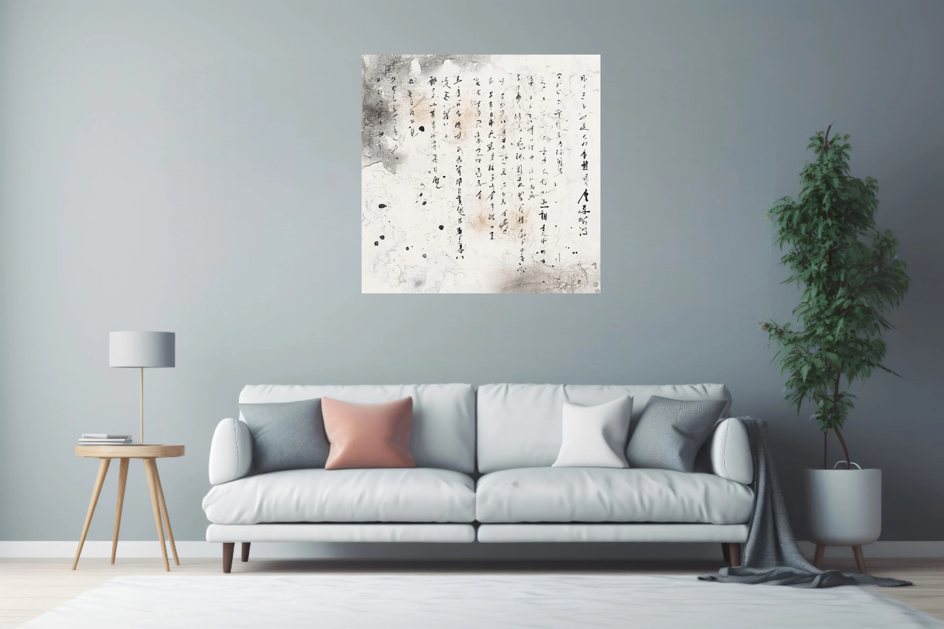 Ink-style East Asian cursive calligraphy on aged distressed parchment ground