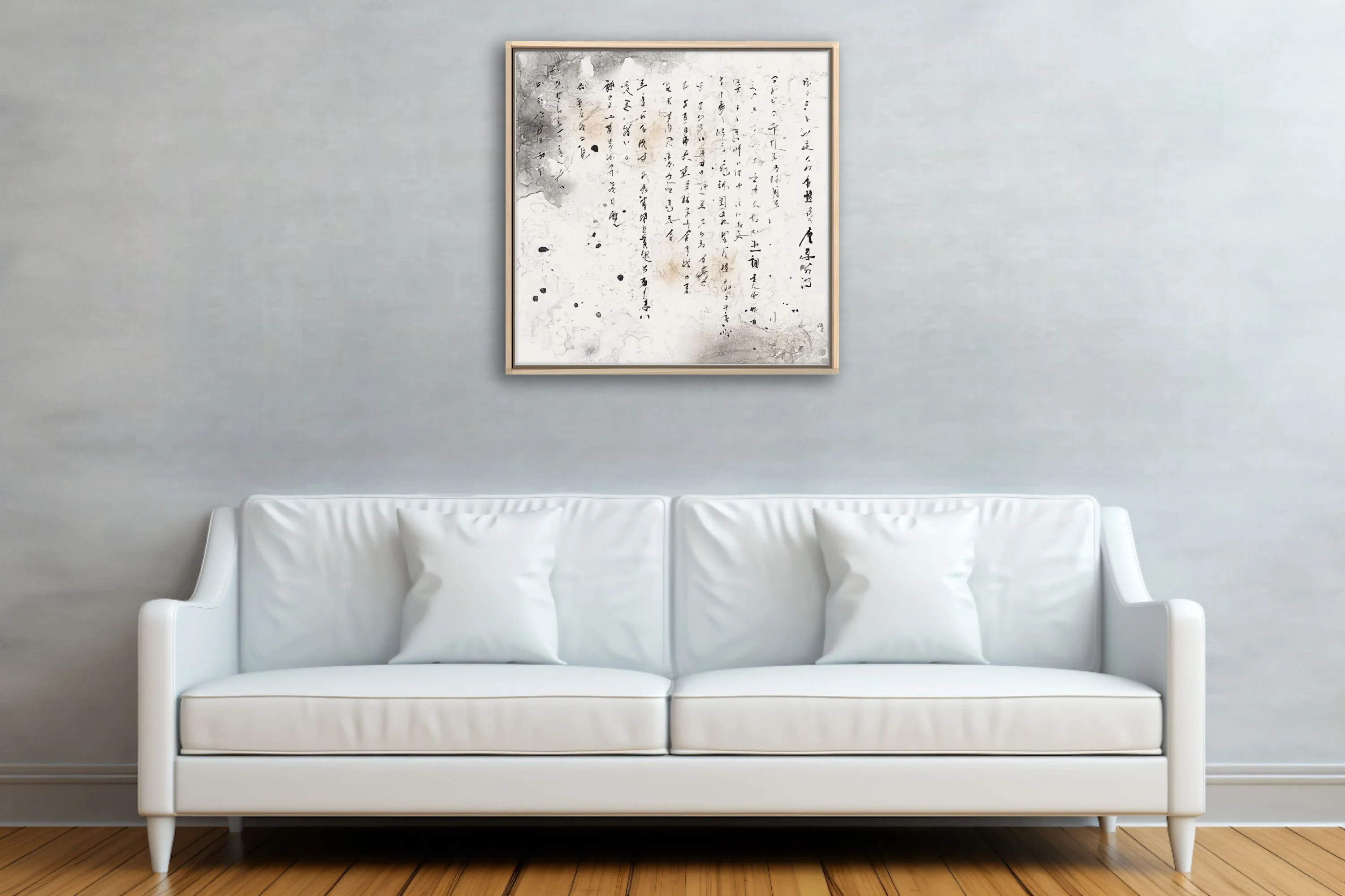 Ink-style East Asian cursive calligraphy on aged distressed parchment ground