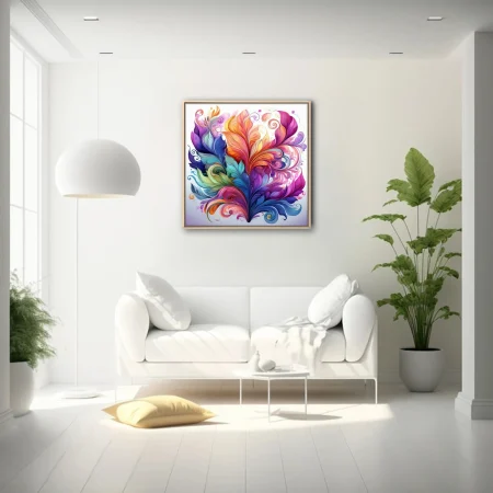 Vibrant abstract botanical swirls in jewel-toned watercolor-style with bold leafy flourishes