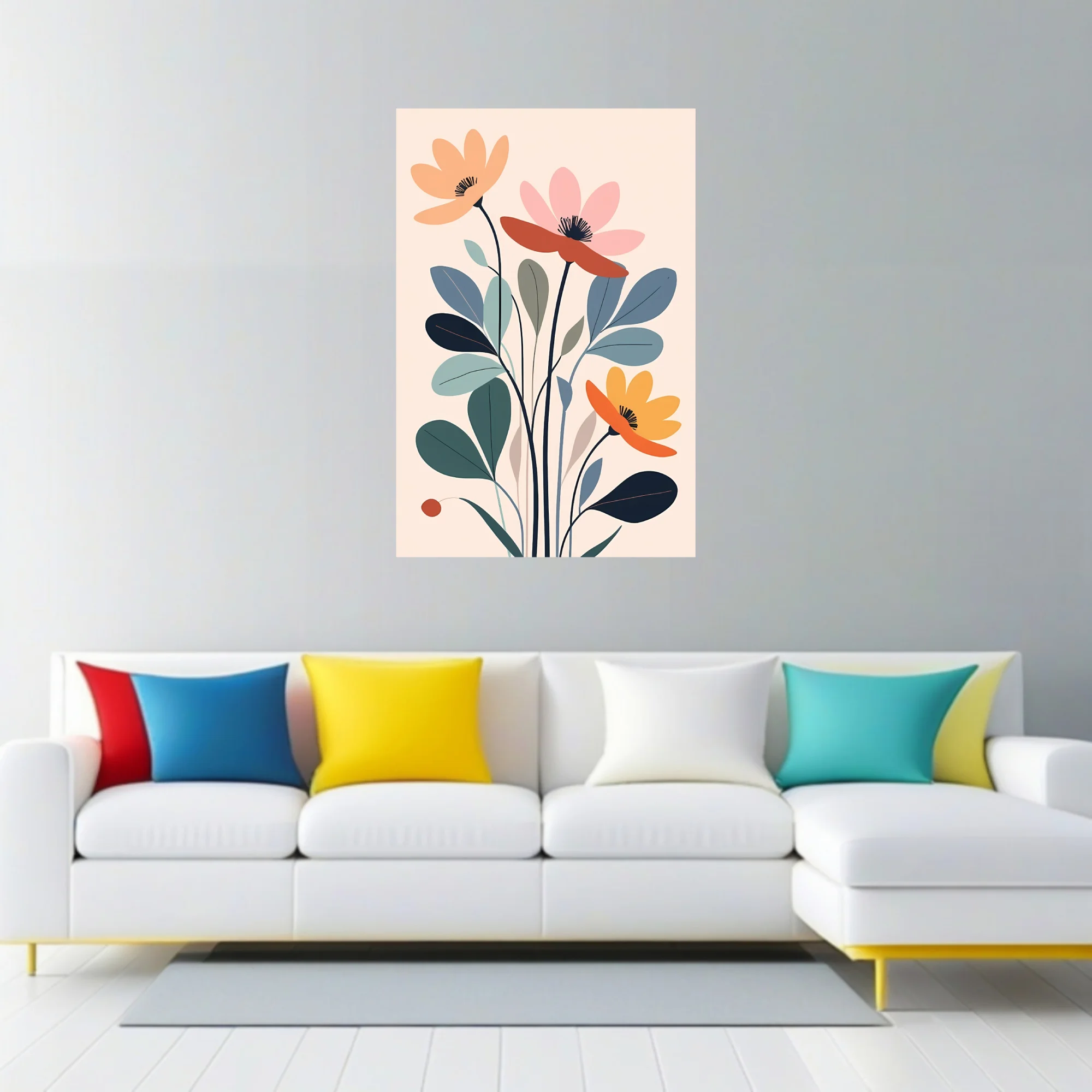 Minimalist abstract floral illustration, muted earth and dusty blue-green tones