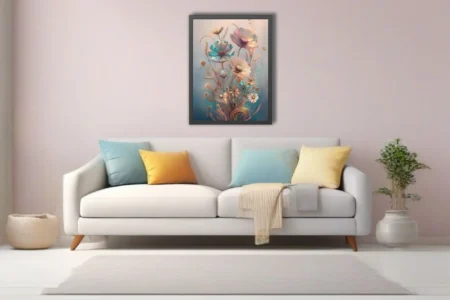 Dreamlike iridescent floral art with glowing pastel wildflowers and gold detail