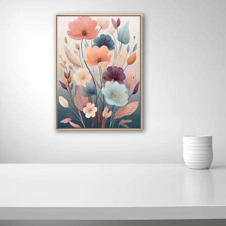 Boho abstract floral illustration with pastel blooms and muted botanical motifs