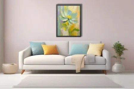 Floral in pastel yellow, mint and blue — textural botanical wall art
