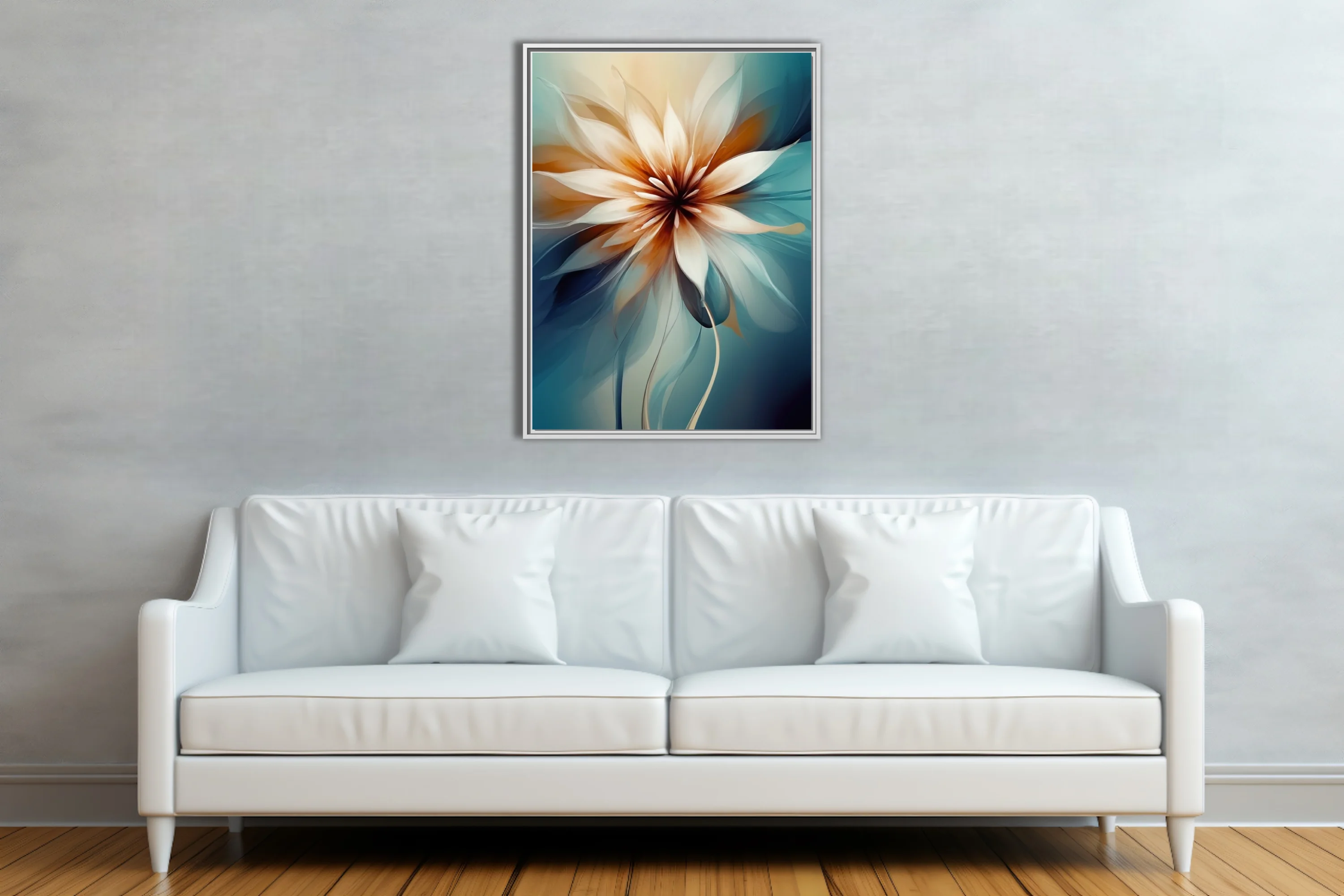 Abstract floral art with translucent petals in warm amber and teal tones