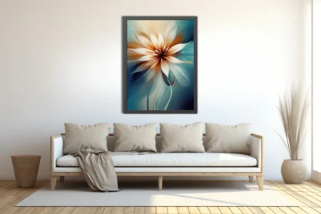 Abstract floral art with translucent petals in warm amber and teal tones