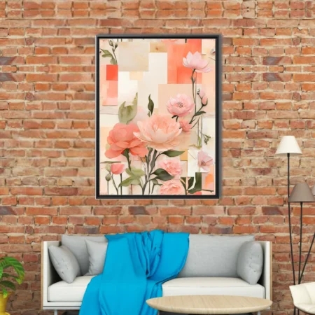 Abstract floral collage in peach and blush with geometric watercolor-style washes