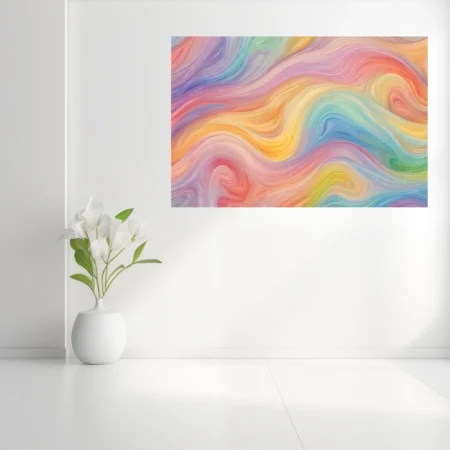 Pastel rainbow swirl abstract art with fluid watercolor-style waves