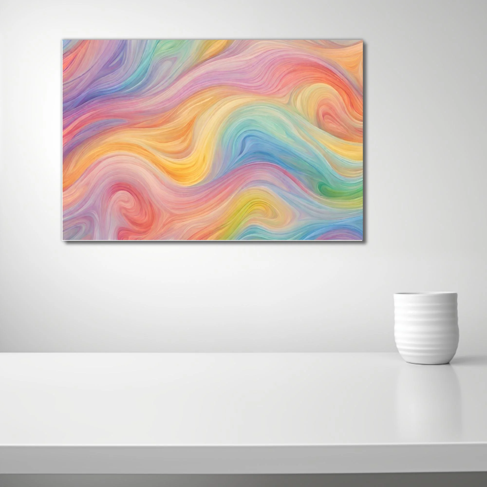 Pastel rainbow swirl abstract art with fluid watercolor-style waves