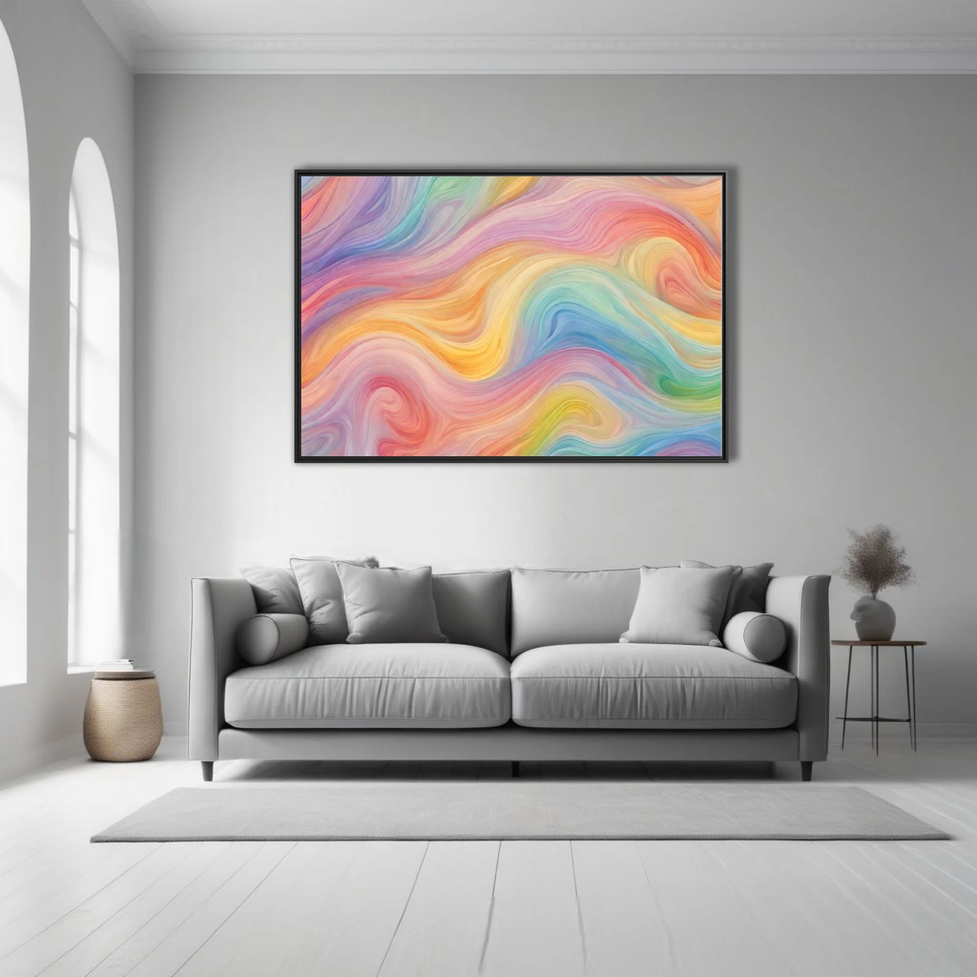 Pastel rainbow swirl abstract art with fluid watercolor-style waves