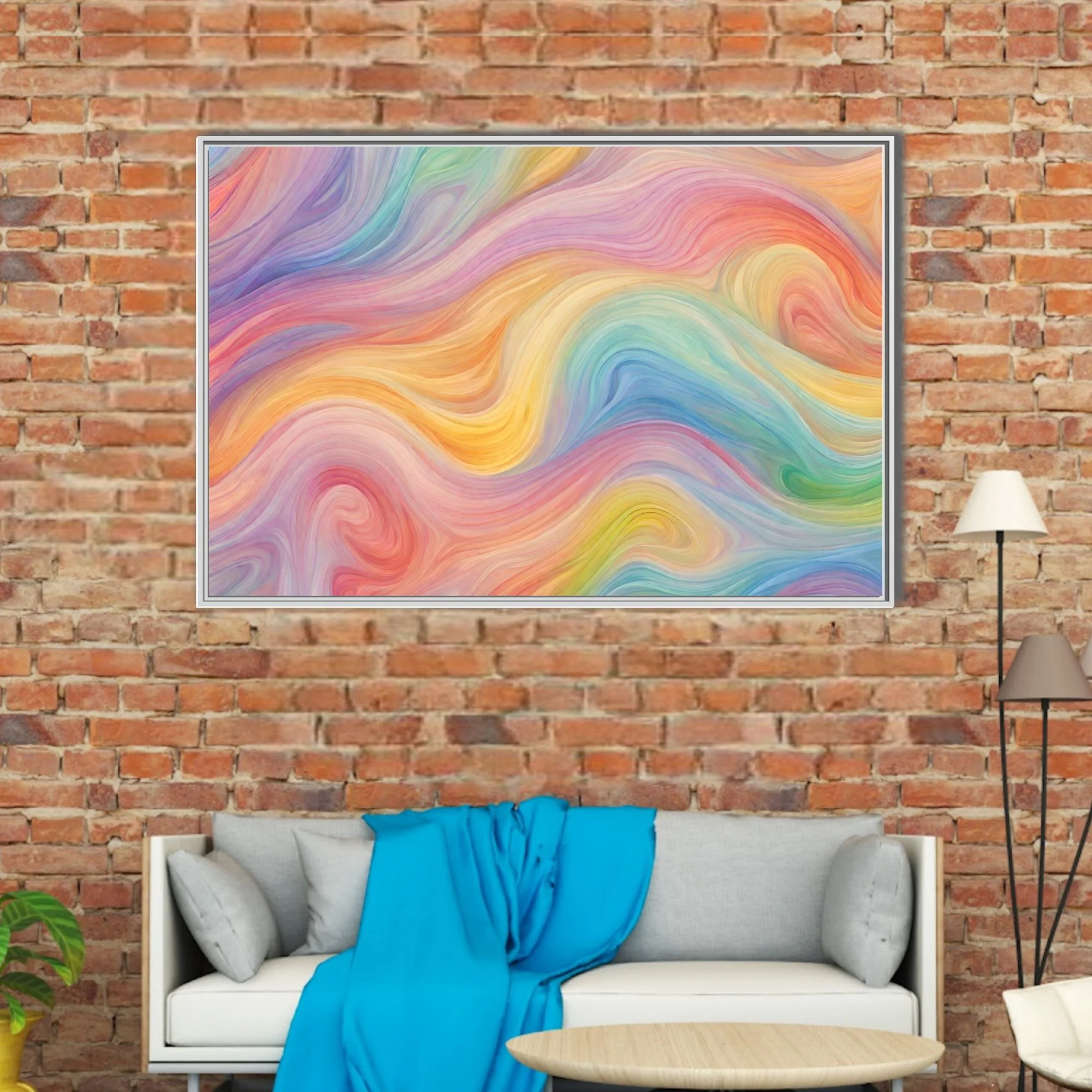Pastel rainbow swirl abstract art with fluid watercolor-style waves