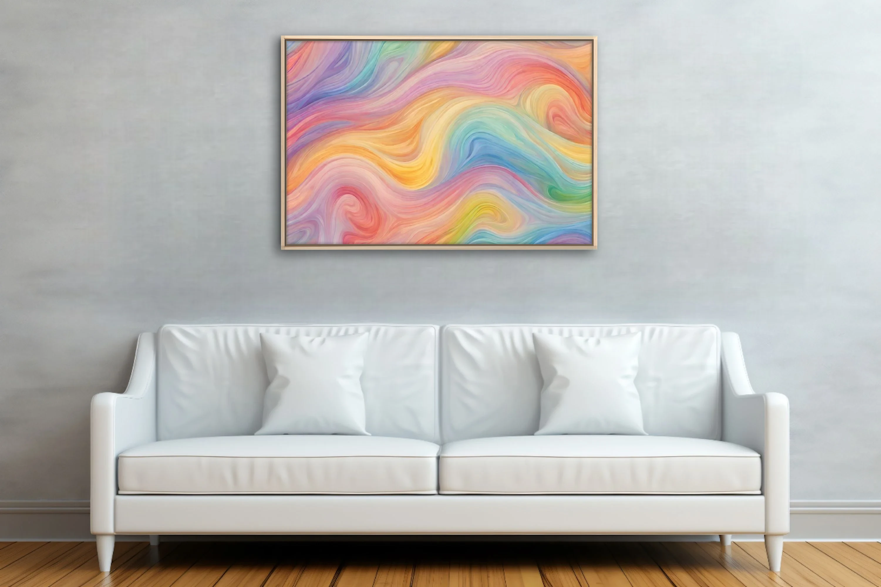 Pastel rainbow swirl abstract art with fluid watercolor-style waves