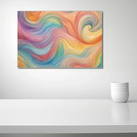 Swirling pastel fluid art with rainbow tones in a flowing abstract composition
