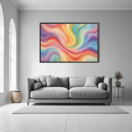 Fluid abstract swirl art in pastel rainbow palette with flowing strokes