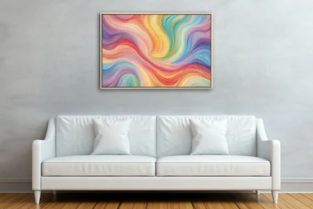Fluid abstract swirl art in pastel rainbow palette with flowing strokes