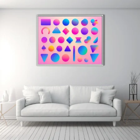 Bold gradient geometric shapes in vivid holographic pink blue purple palette