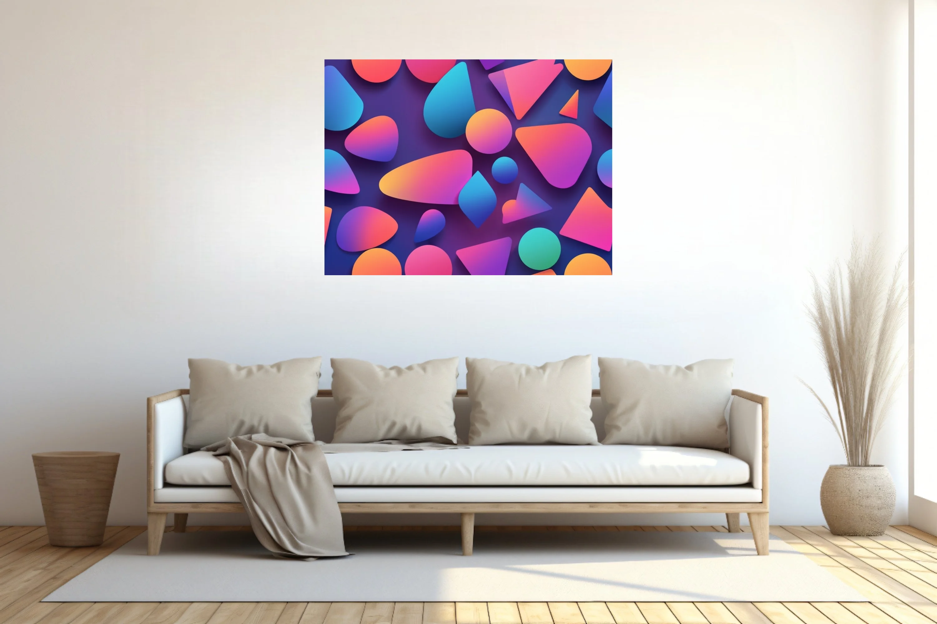 Abstract geometric shapes gradient coral blue violet modern wall art