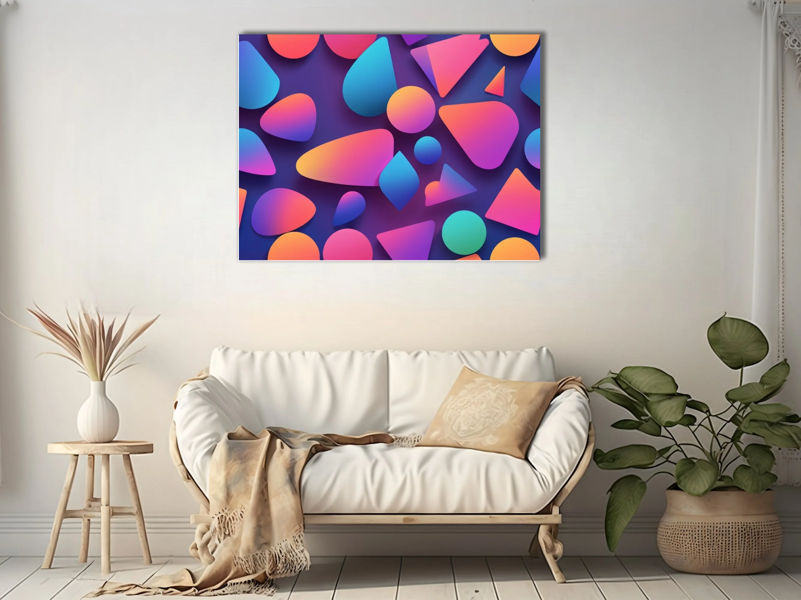 Abstract geometric shapes gradient coral blue violet modern wall art