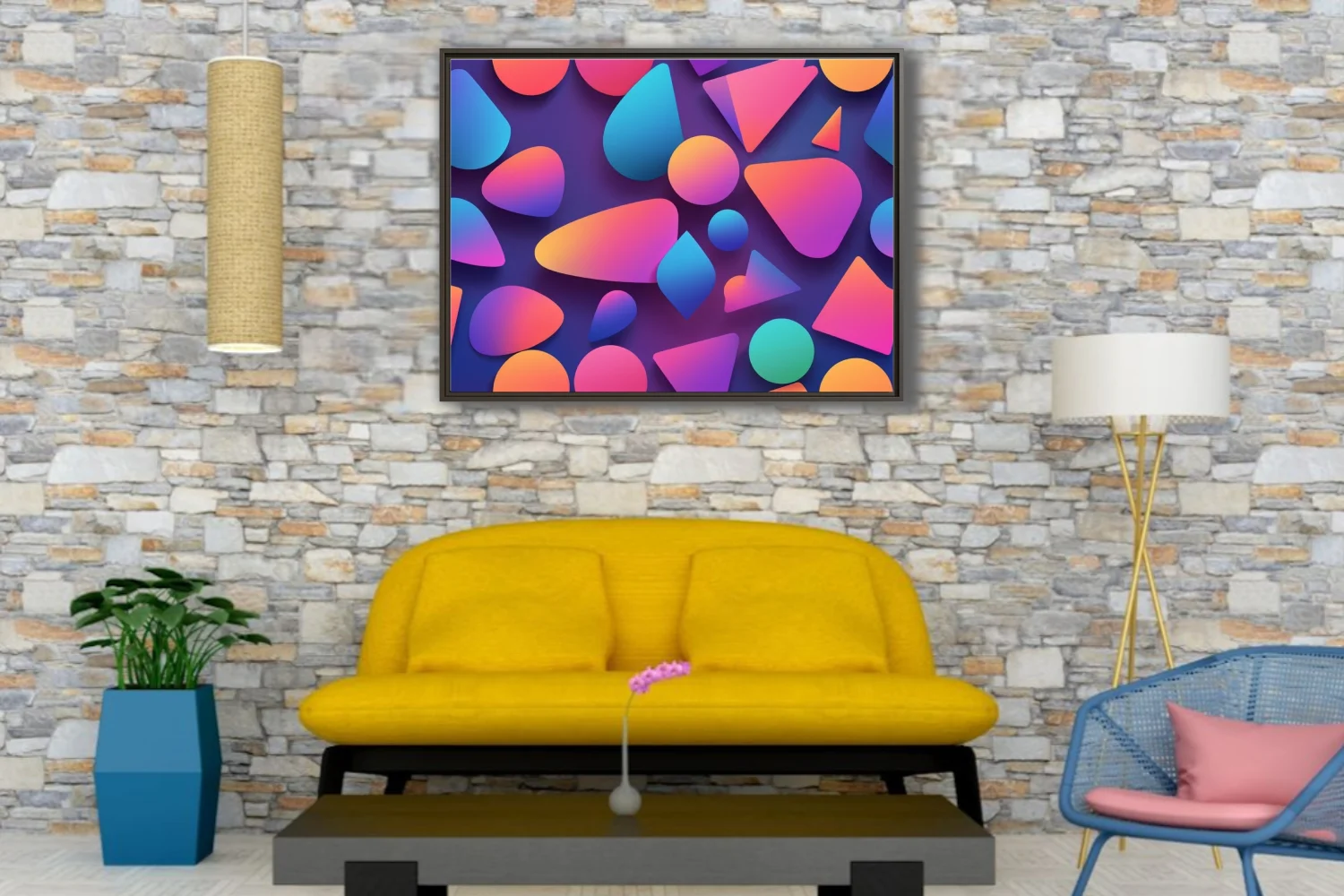 Abstract geometric shapes gradient coral blue violet modern wall art