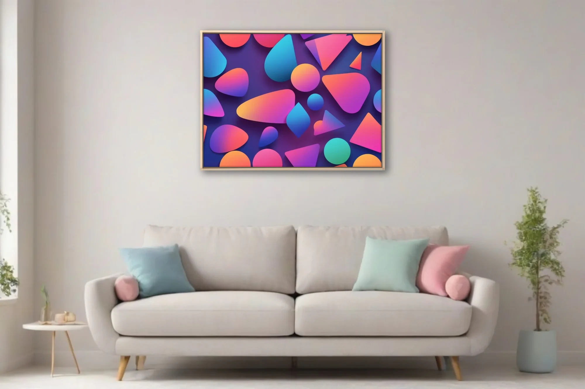 Abstract geometric shapes gradient coral blue violet modern wall art