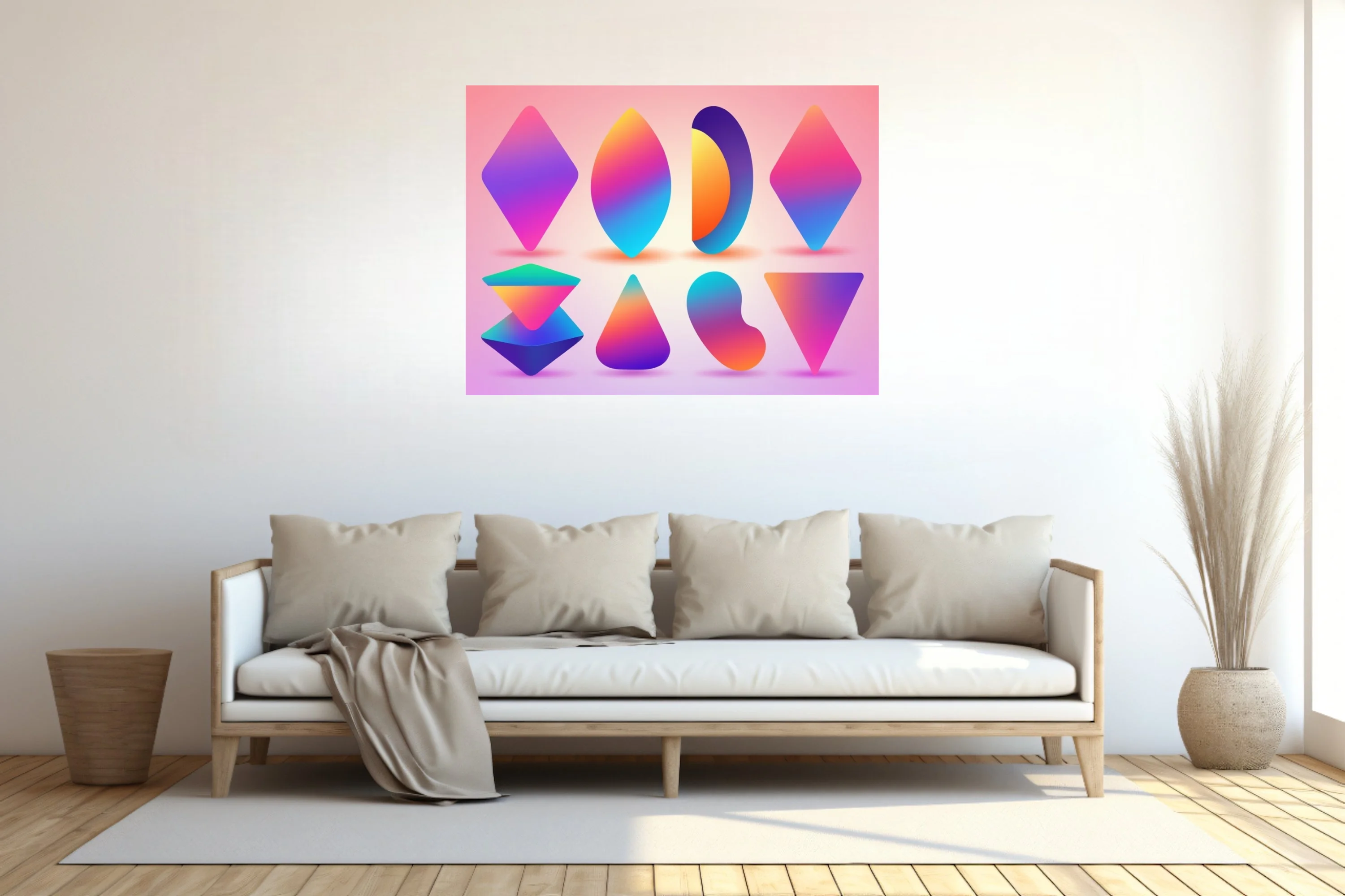 Vibrant gradient abstract shapes — geometric and organic forms in bold multicolor palette