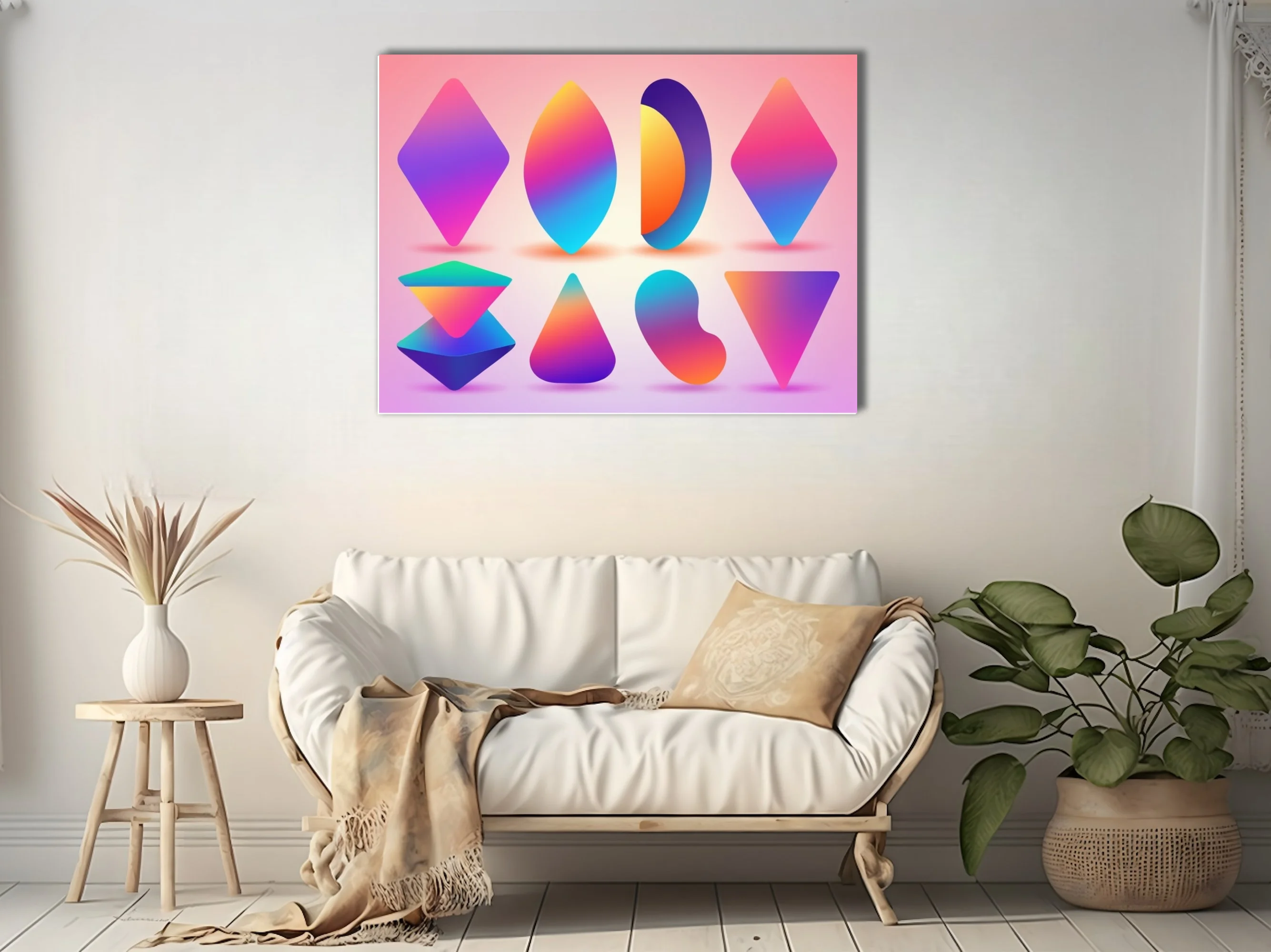 Vibrant gradient abstract shapes — geometric and organic forms in bold multicolor palette