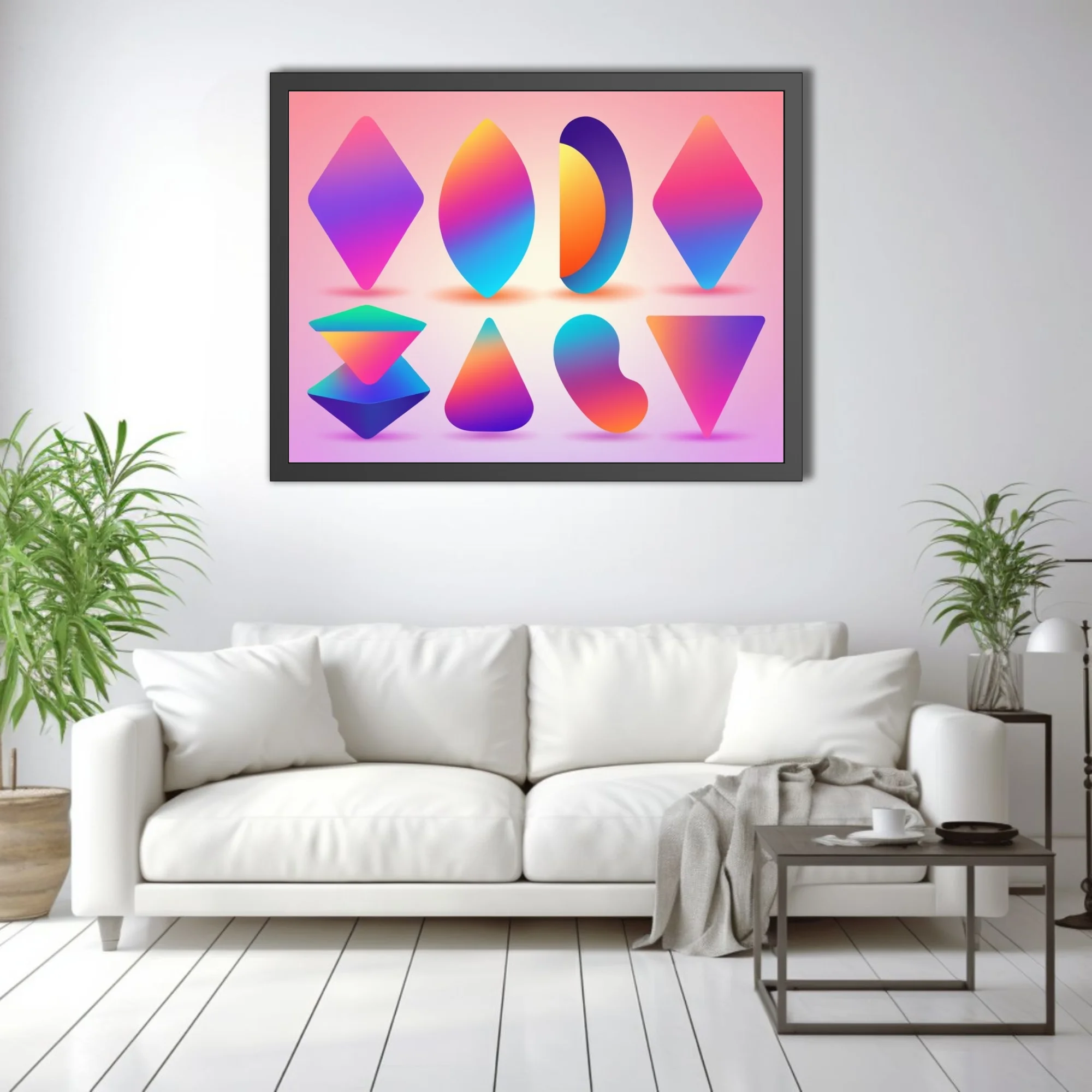 Vibrant gradient abstract shapes — geometric and organic forms in bold multicolor palette