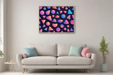 Abstract gradient geometric shapes pink blue purple on dark navy background