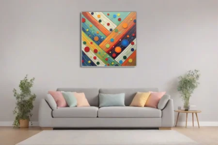Colorful abstract diagonal stripes with multicolored circle motifs, texture