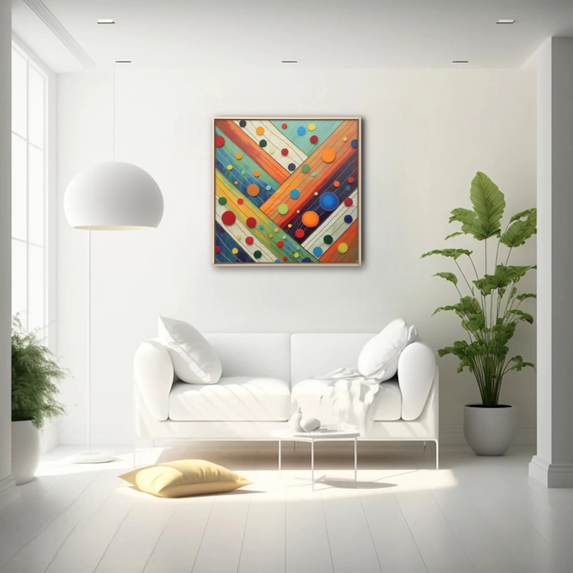 Colorful abstract diagonal stripes with multicolored circle motifs, texture