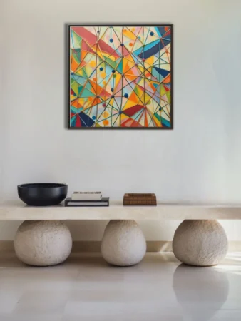 Colorful geometric network abstract with triangles and node points, strokes