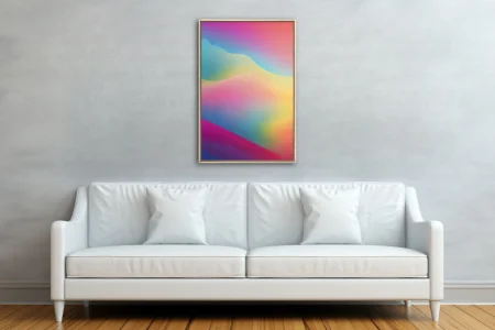 Holographic abstract gradient art with fluid rainbow color waves in pink, blue, and yellow