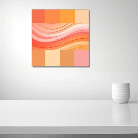 Abstract gradient palette in coral, amber, peach and blush with painterly wave textures