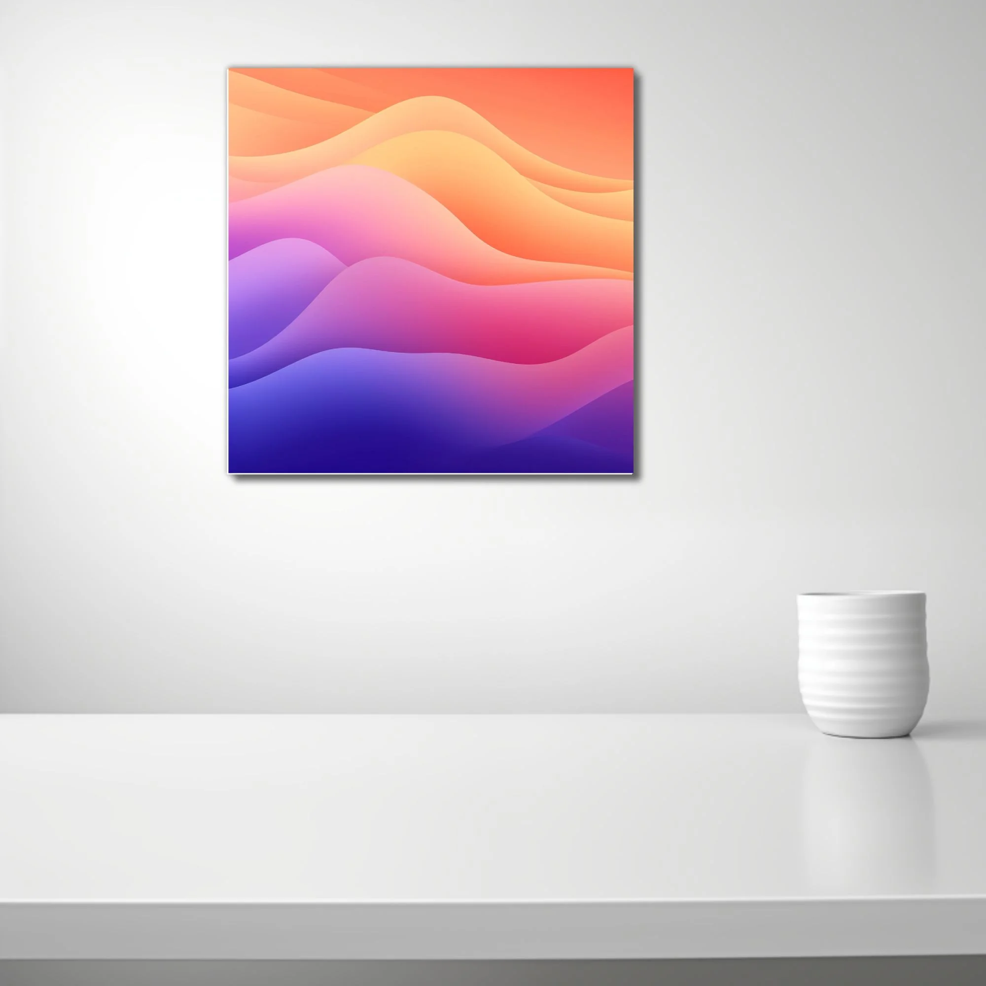 Abstract gradient wave art in coral, pink, purple, and blue smooth layered bands