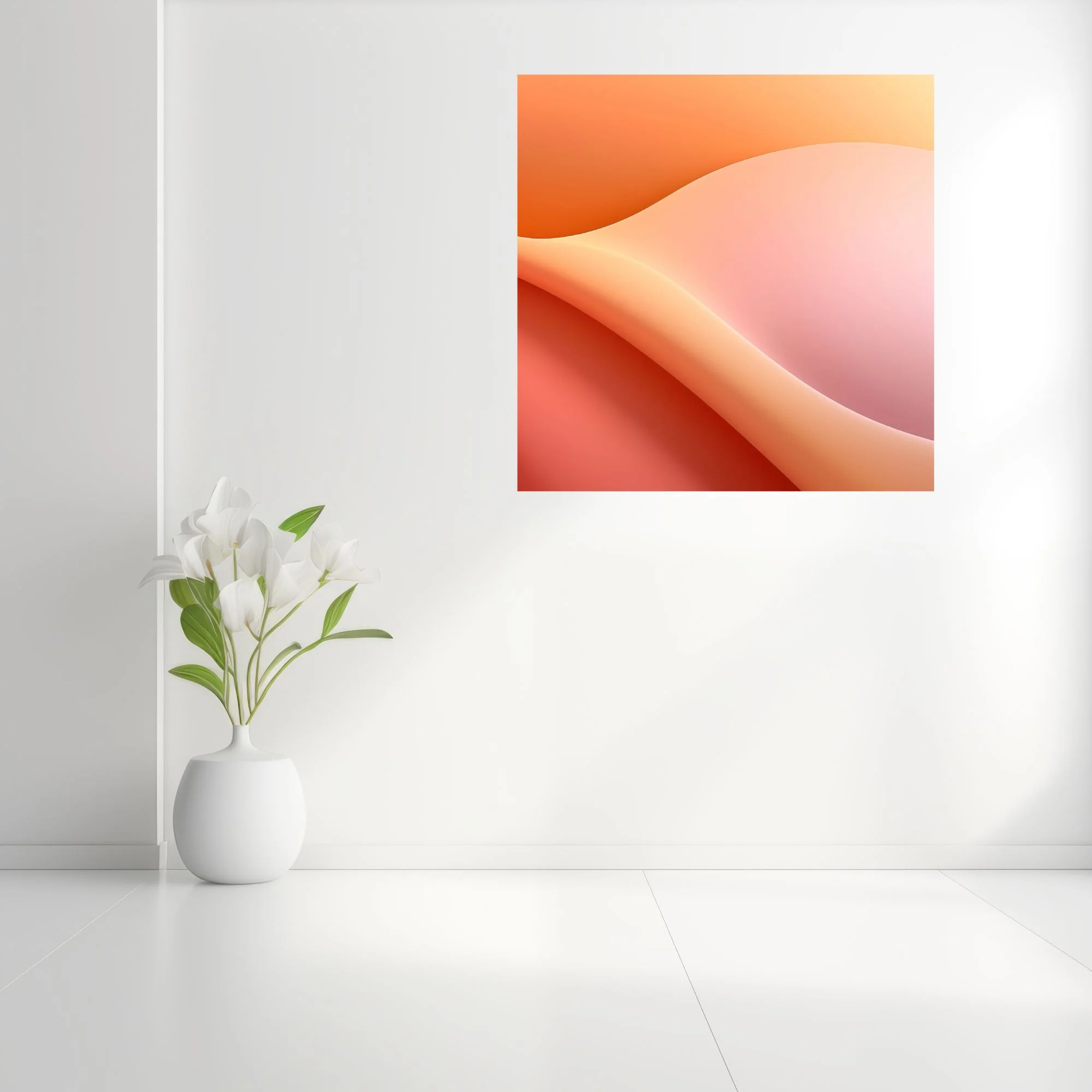 Minimalist abstract gradient wall art in warm peach, blush, and coral tones
