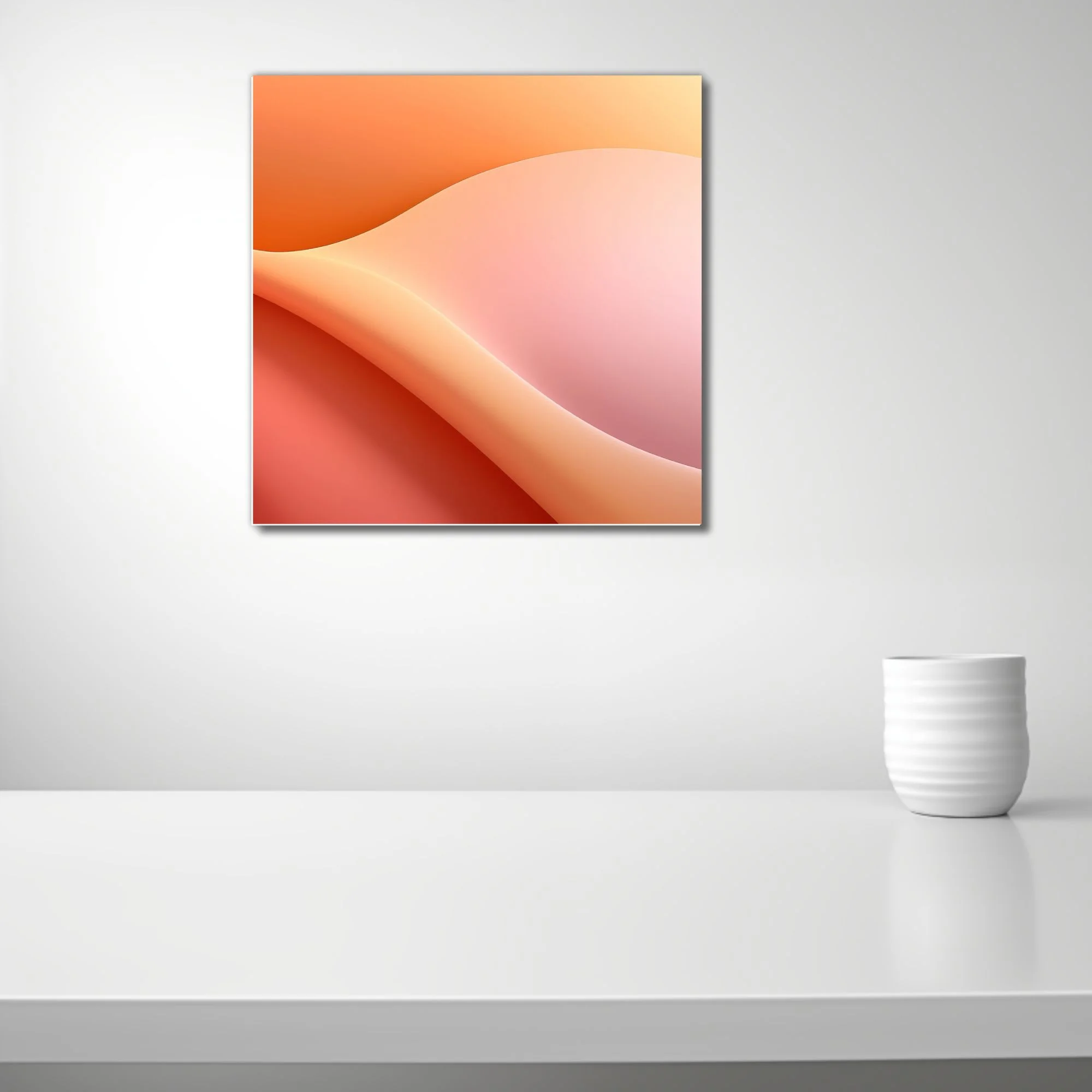 Minimalist abstract gradient wall art in warm peach, blush, and coral tones