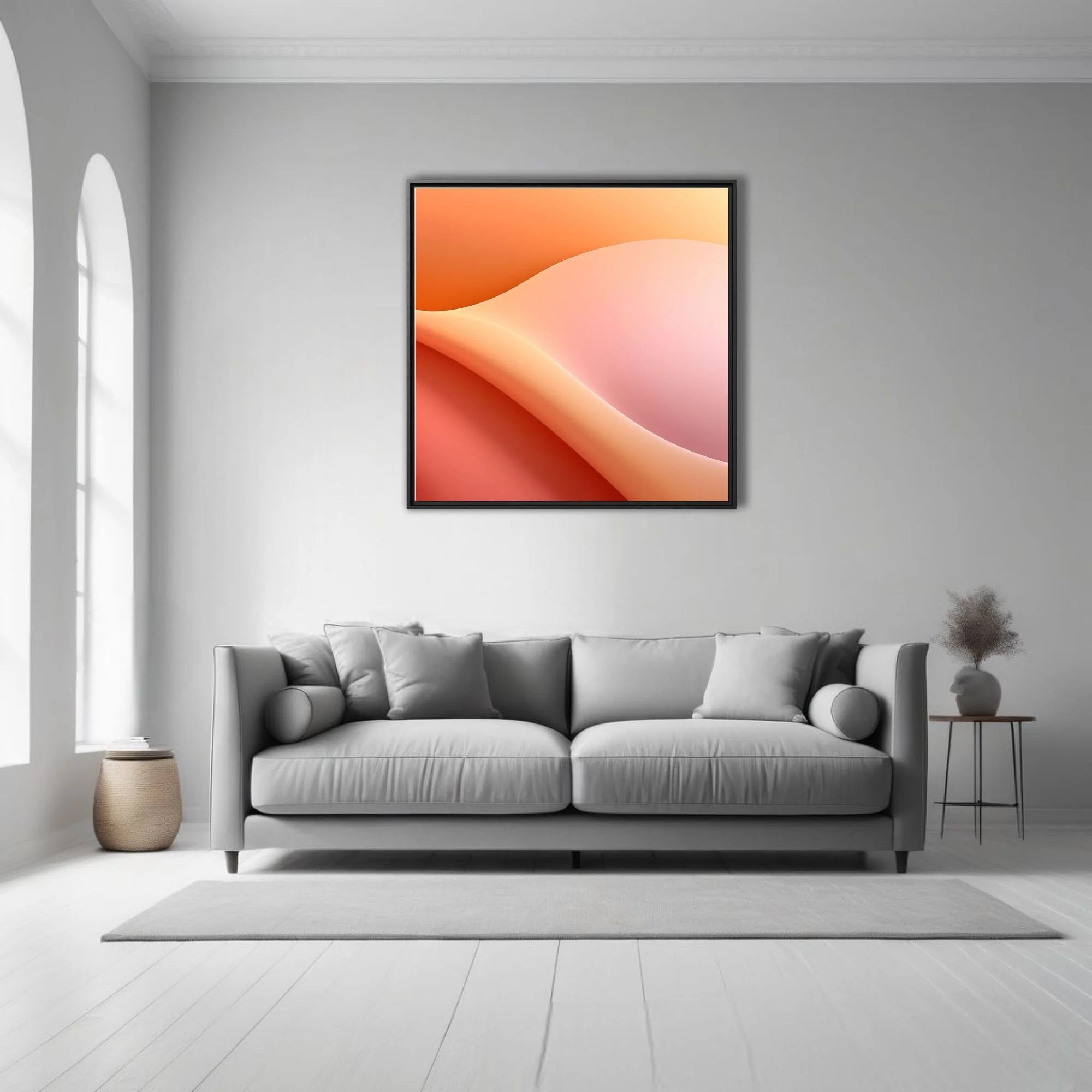 Minimalist abstract gradient wall art in warm peach, blush, and coral tones
