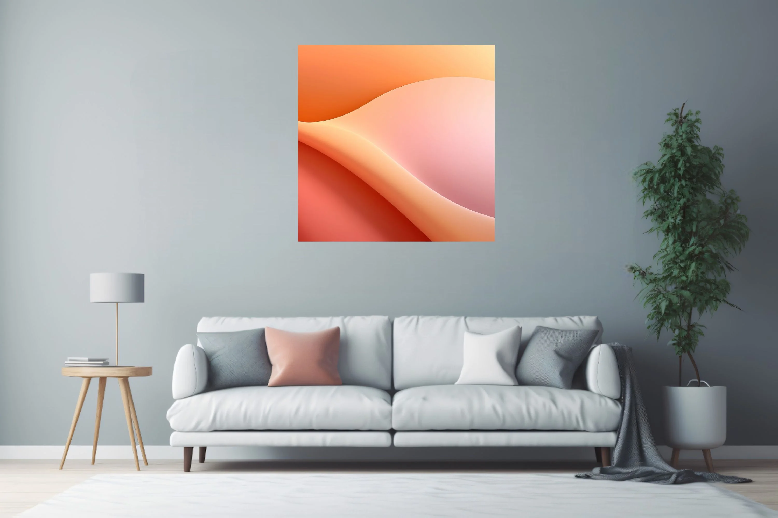 Minimalist abstract gradient wall art in warm peach, blush, and coral tones
