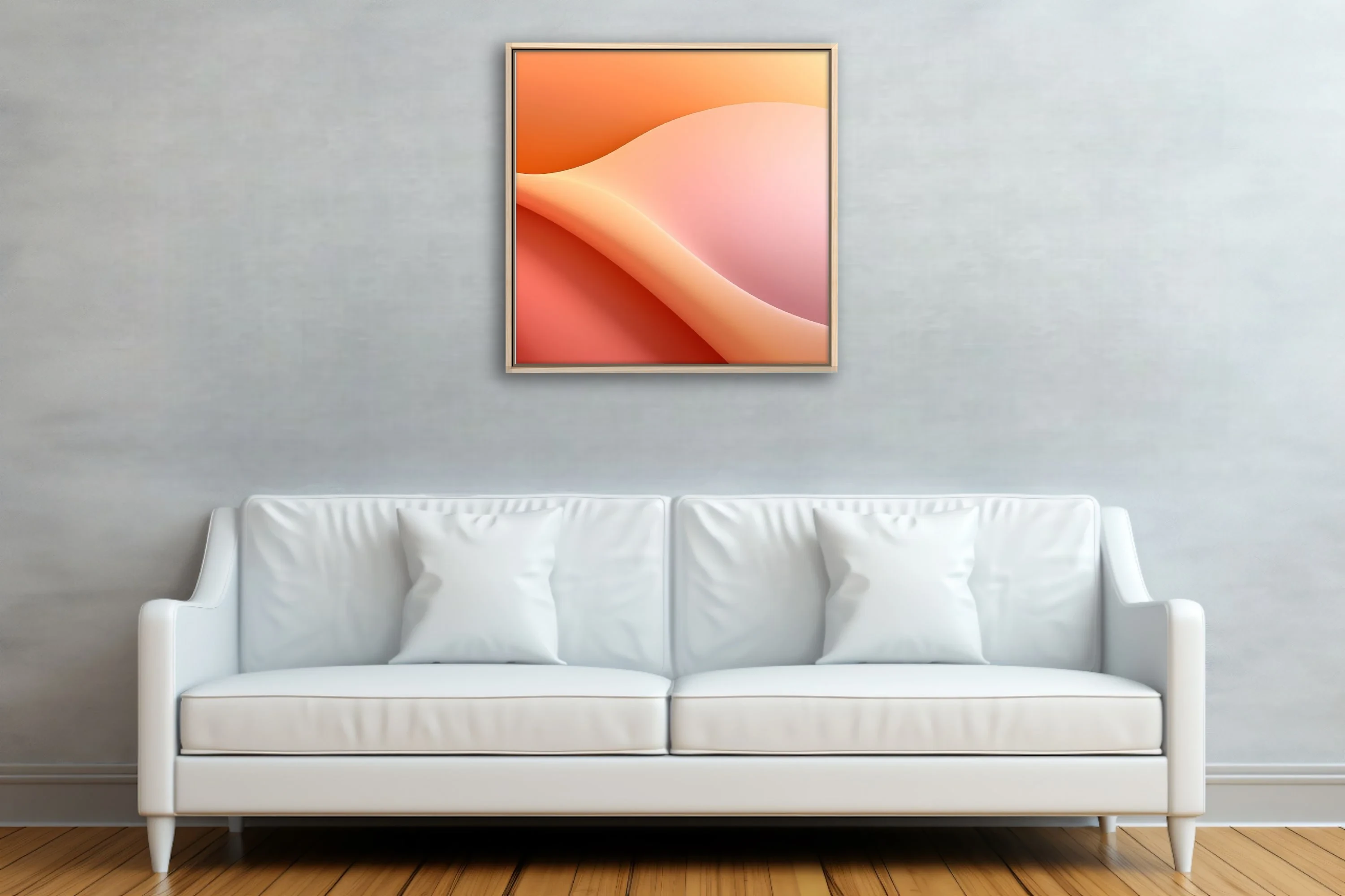 Minimalist abstract gradient wall art in warm peach, blush, and coral tones
