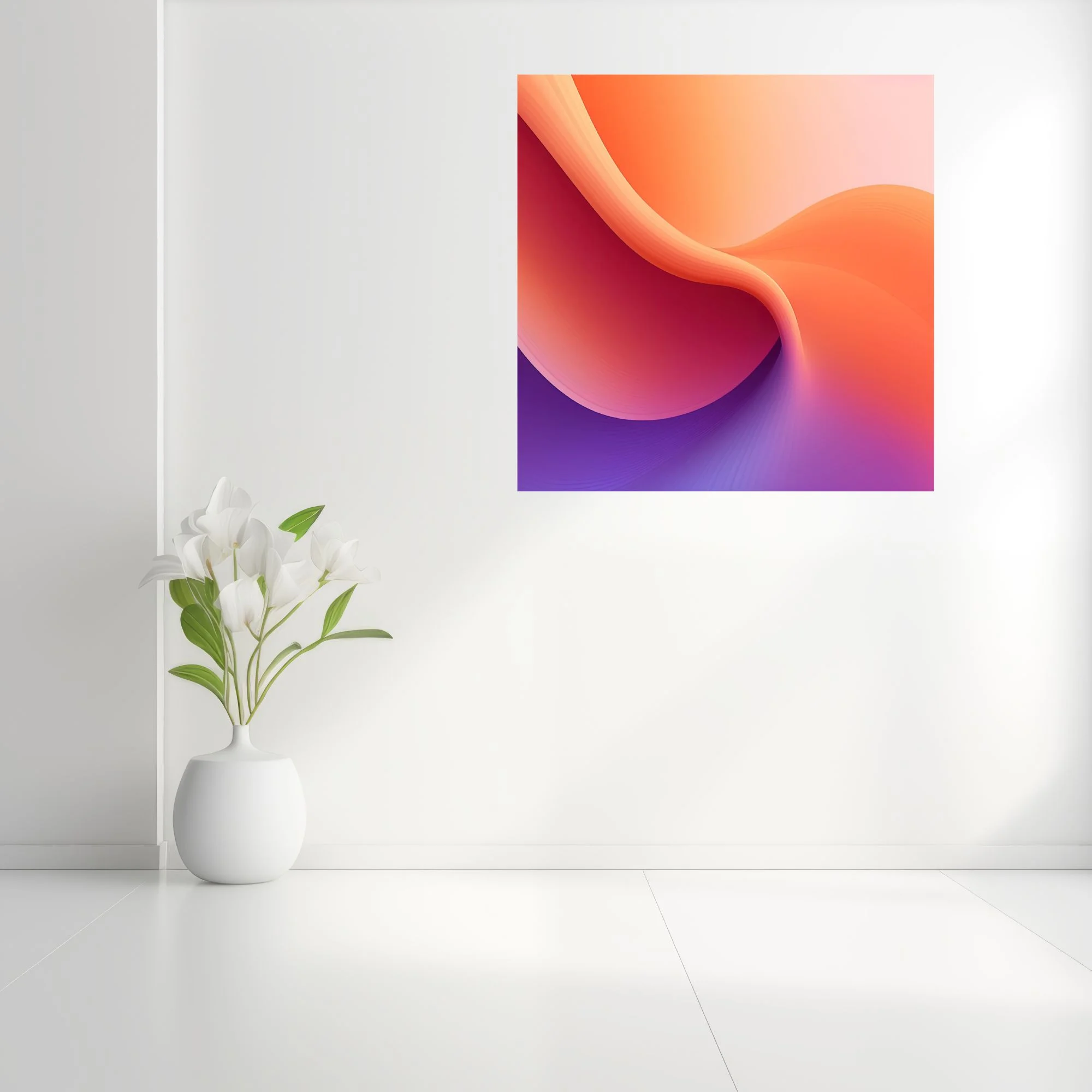 Abstract fluid gradient wall art in orange magenta and violet tones