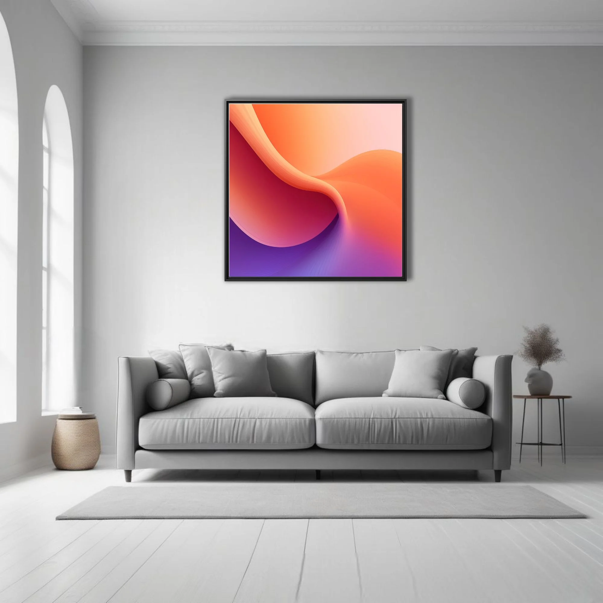 Abstract fluid gradient wall art in orange magenta and violet tones