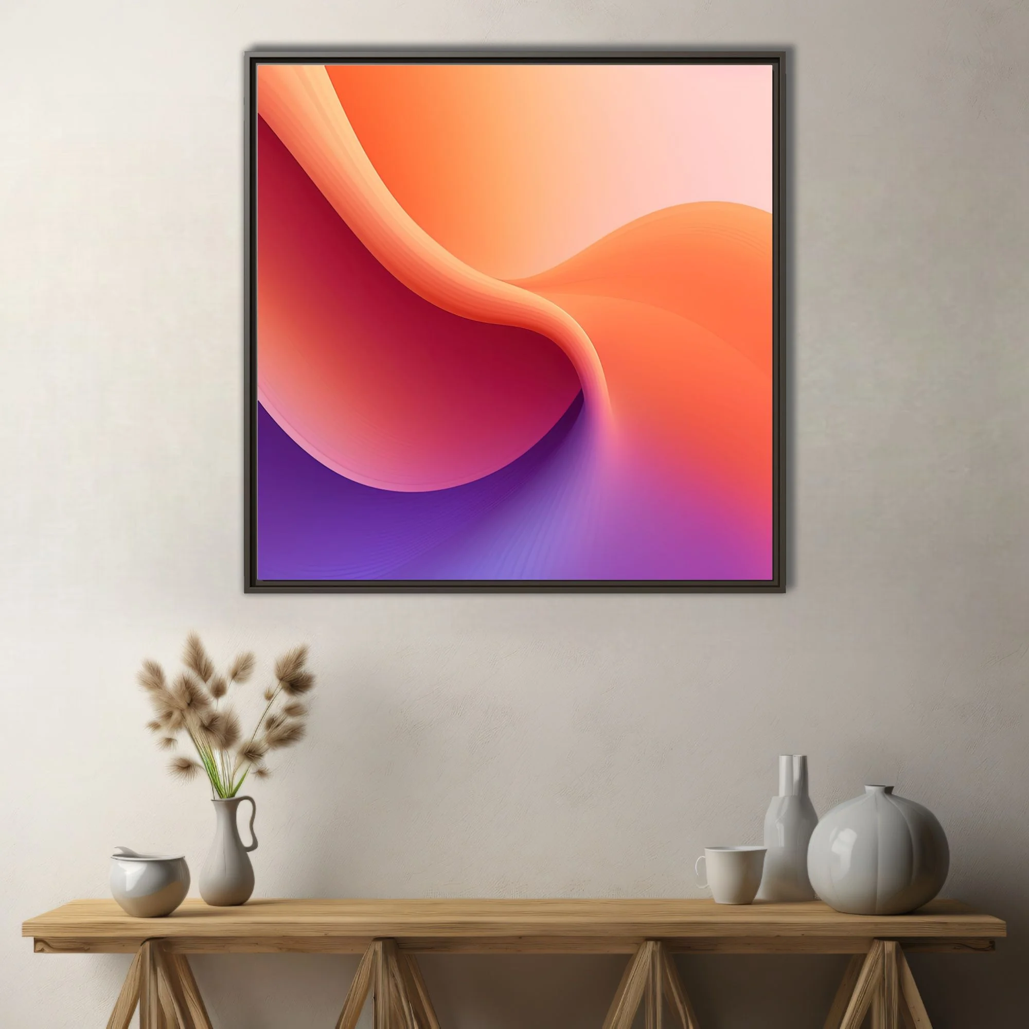 Abstract fluid gradient wall art in orange magenta and violet tones