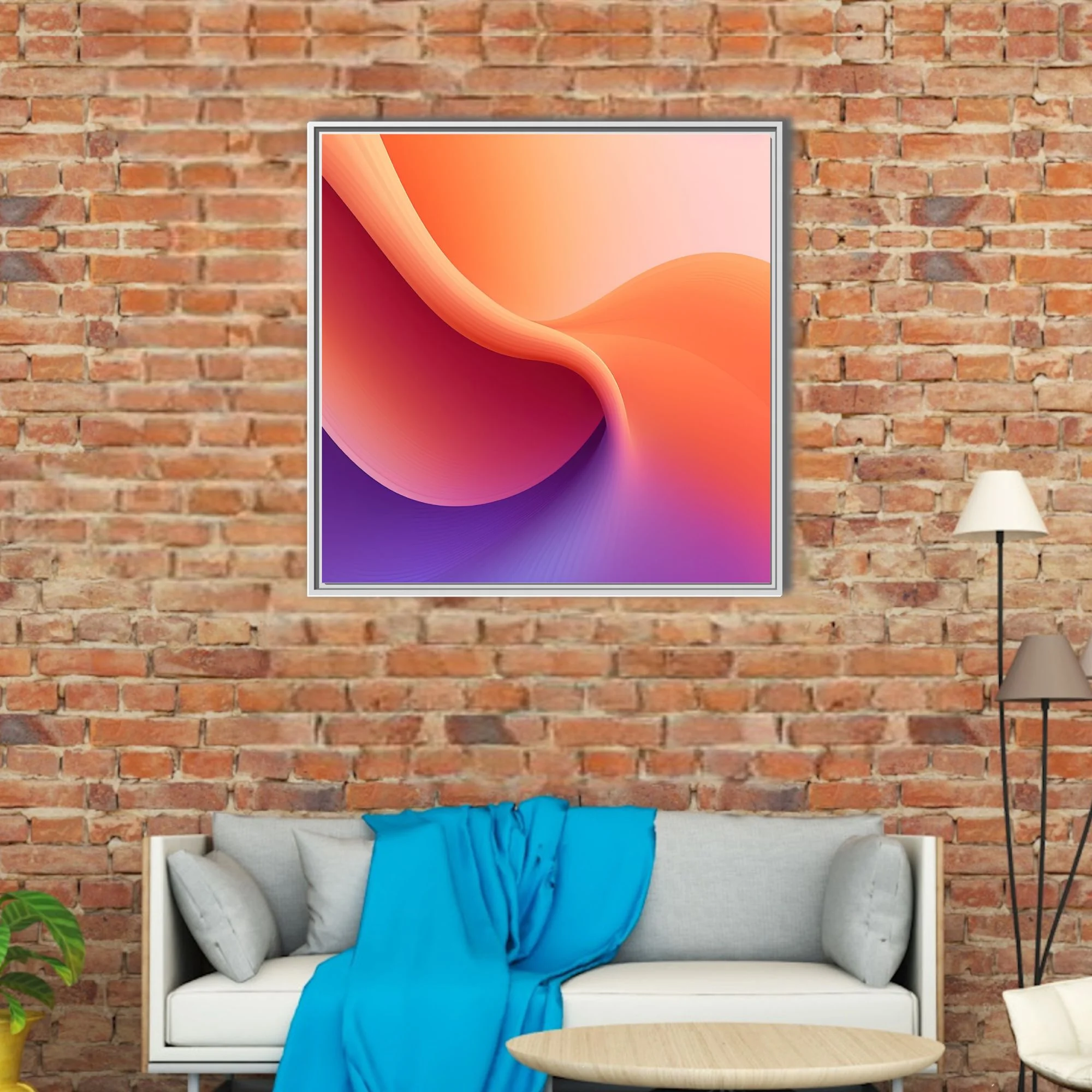 Abstract fluid gradient wall art in orange magenta and violet tones