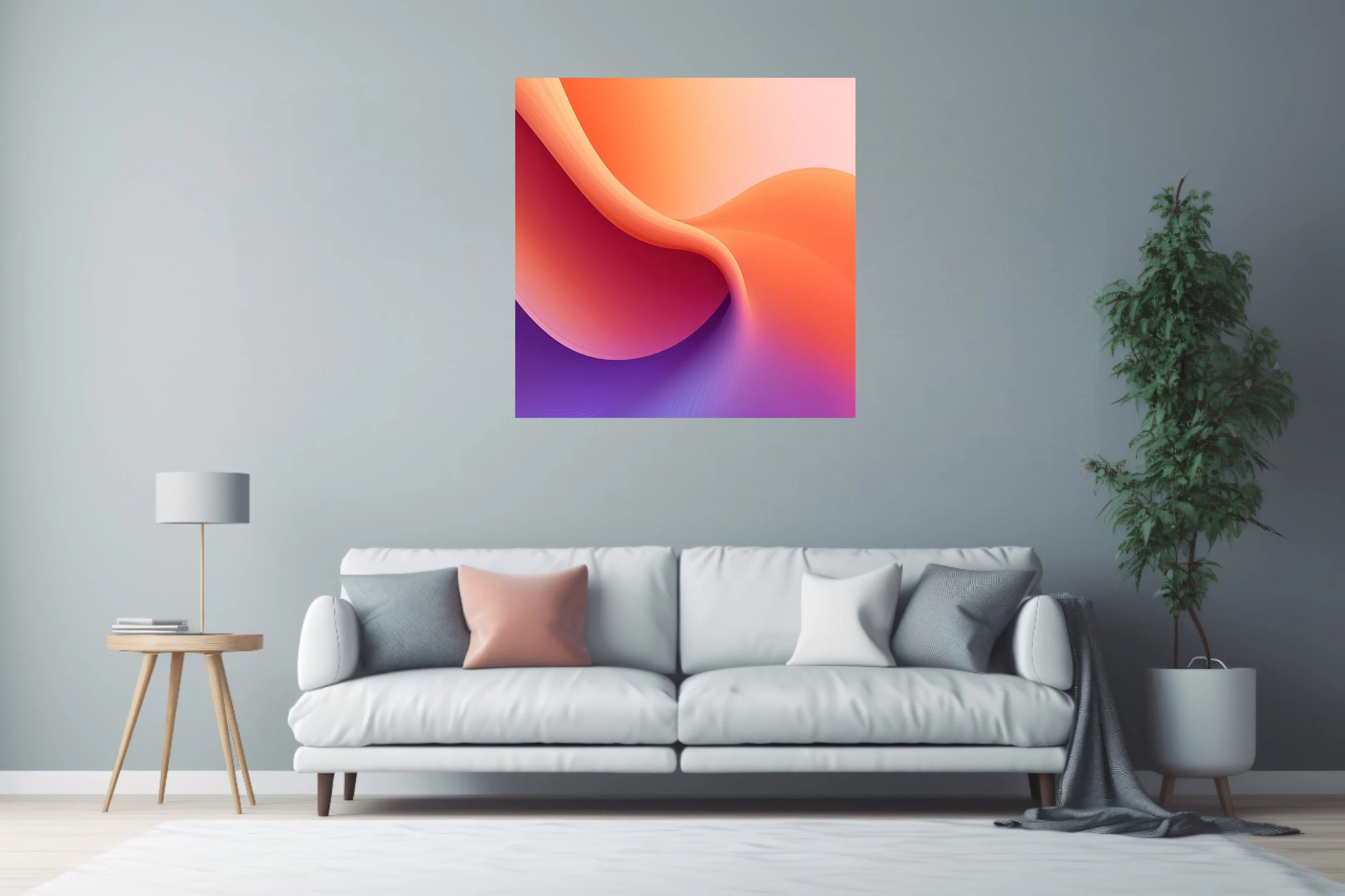 Abstract fluid gradient wall art in orange magenta and violet tones