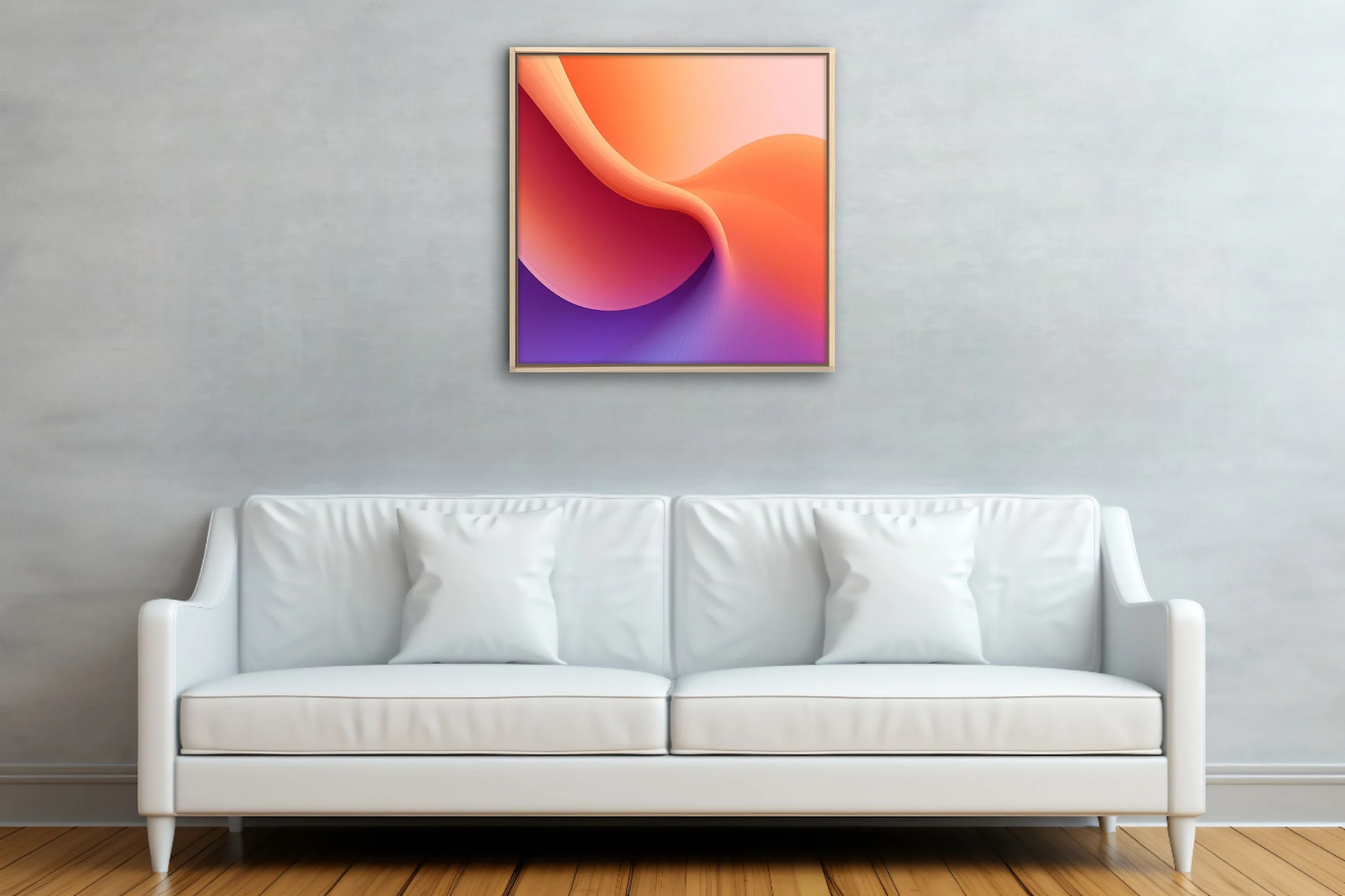 Abstract fluid gradient wall art in orange magenta and violet tones