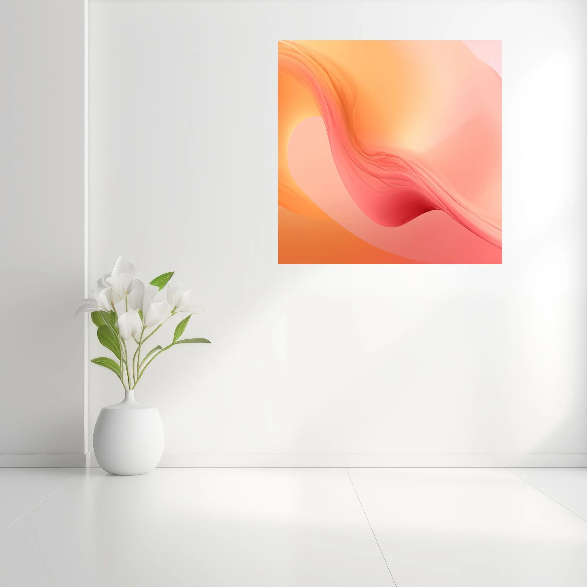 Abstract fluid gradient art in peach coral and amber with glowing rose shadows