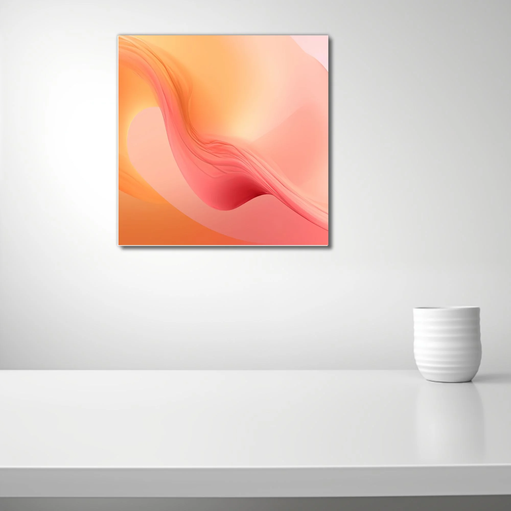 Abstract fluid gradient art in peach coral and amber with glowing rose shadows