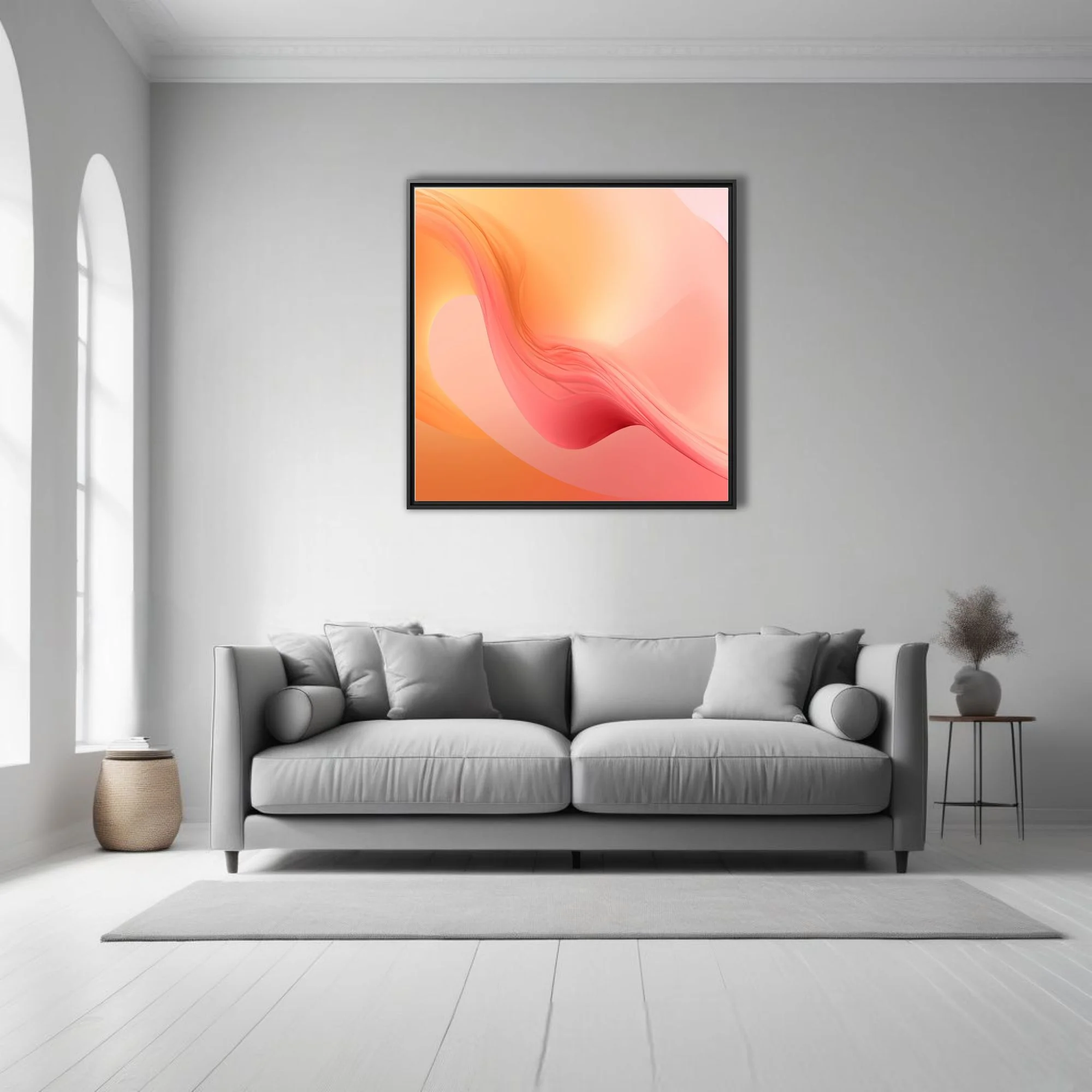 Abstract fluid gradient art in peach coral and amber with glowing rose shadows